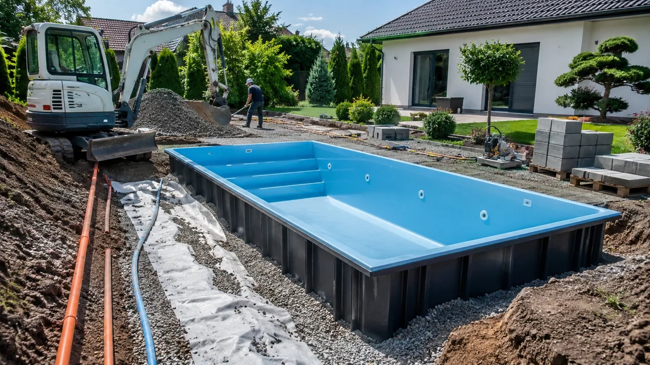 Einbau eines Pools mit begleitenden Erdarbeiten